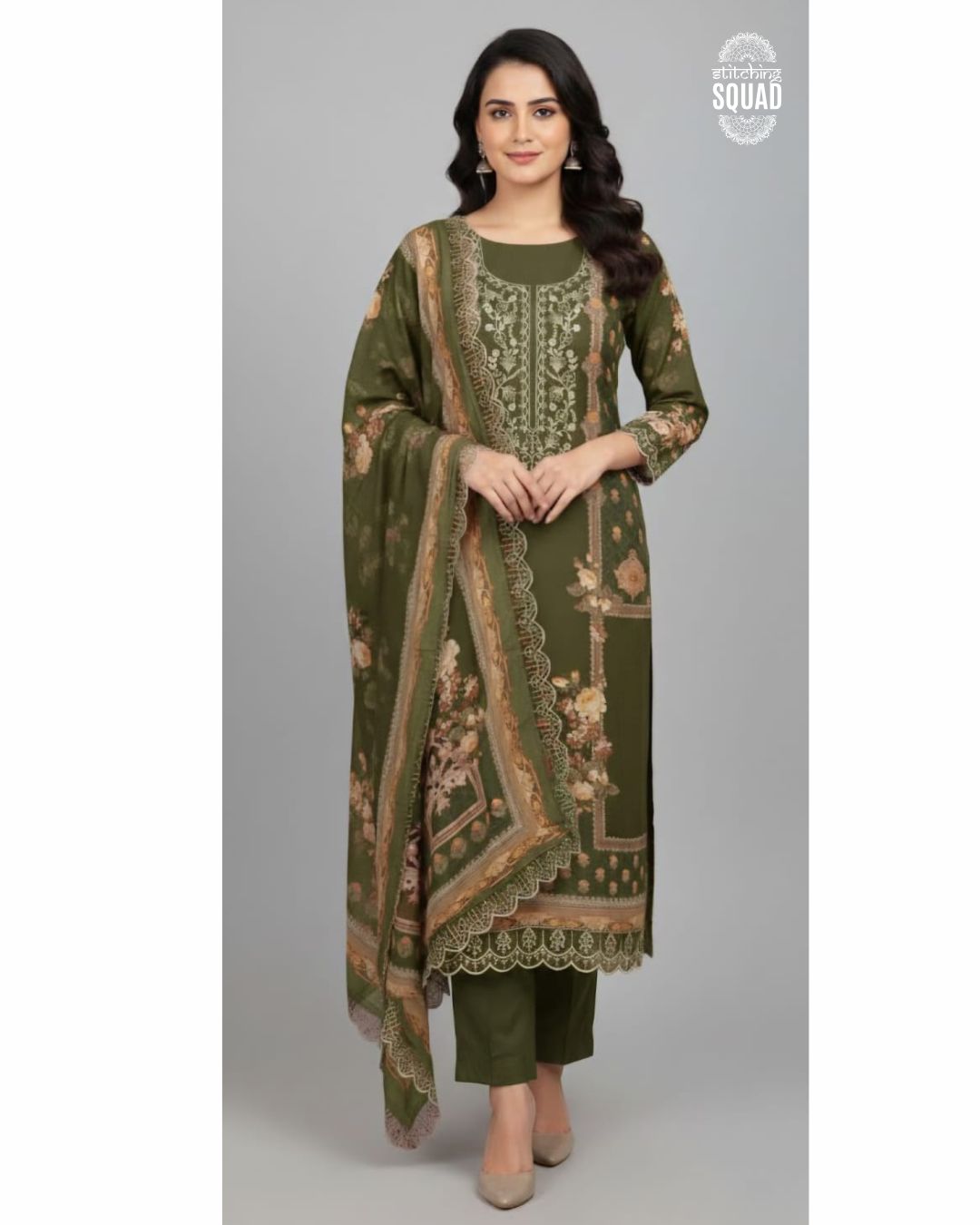 Elegant Muslin Printed Suit with Scalloped Organza Lace Dupatta