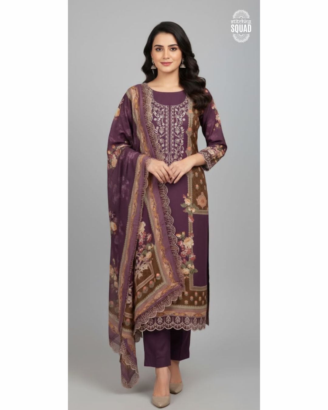 Elegant Muslin Printed Suit with Scalloped Organza Lace Dupatta