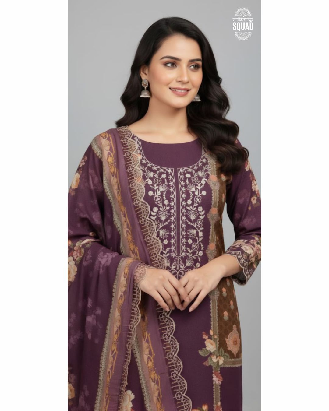 Elegant Muslin Printed Suit with Scalloped Organza Lace Dupatta