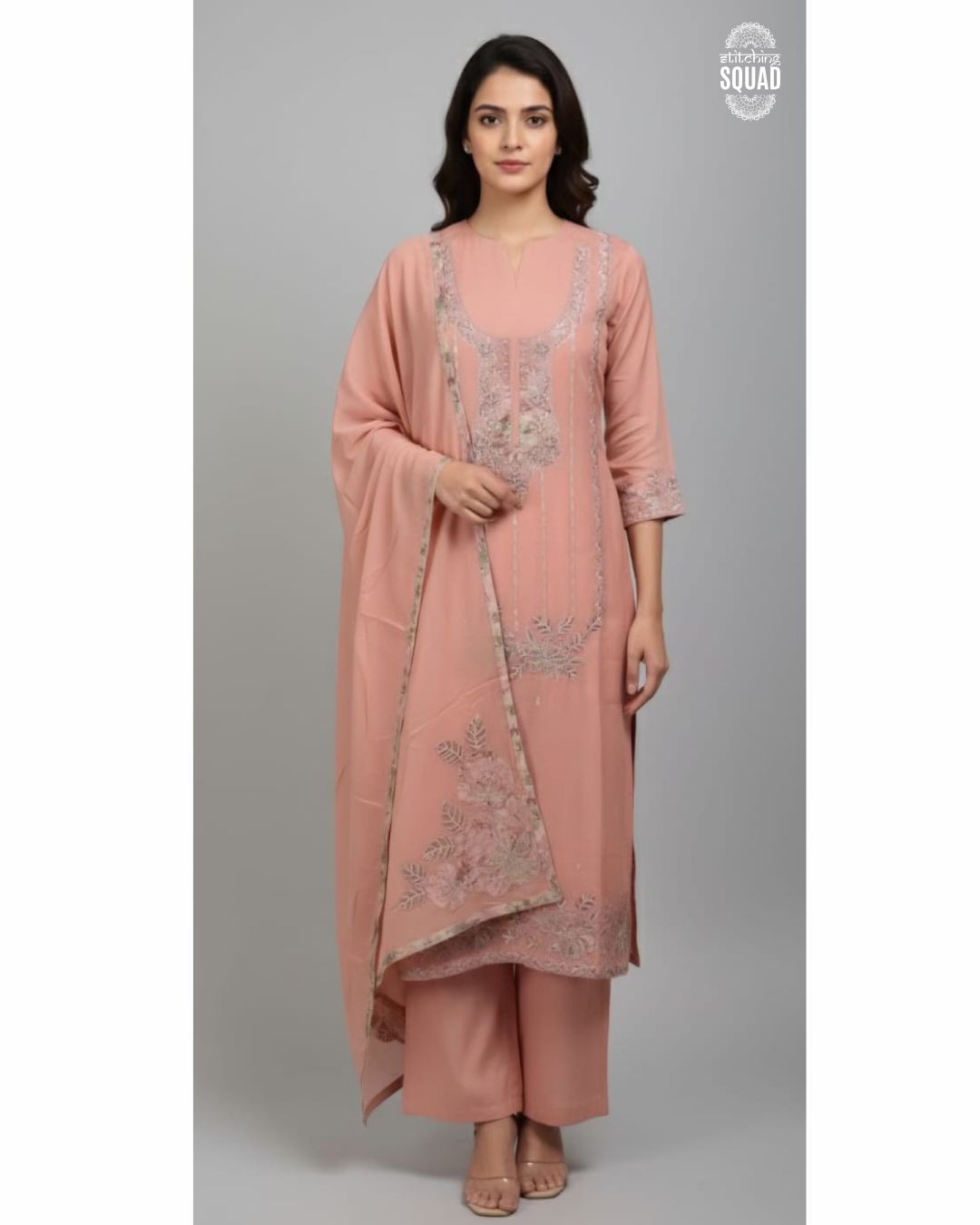 Graceful Chanderi Unstitched Suit with Intricate Machine Embroidery & Matching Dupatta