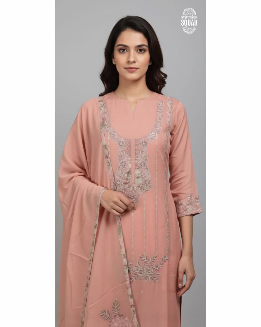 Graceful Chanderi Unstitched Suit with Intricate Machine Embroidery & Matching Dupatta