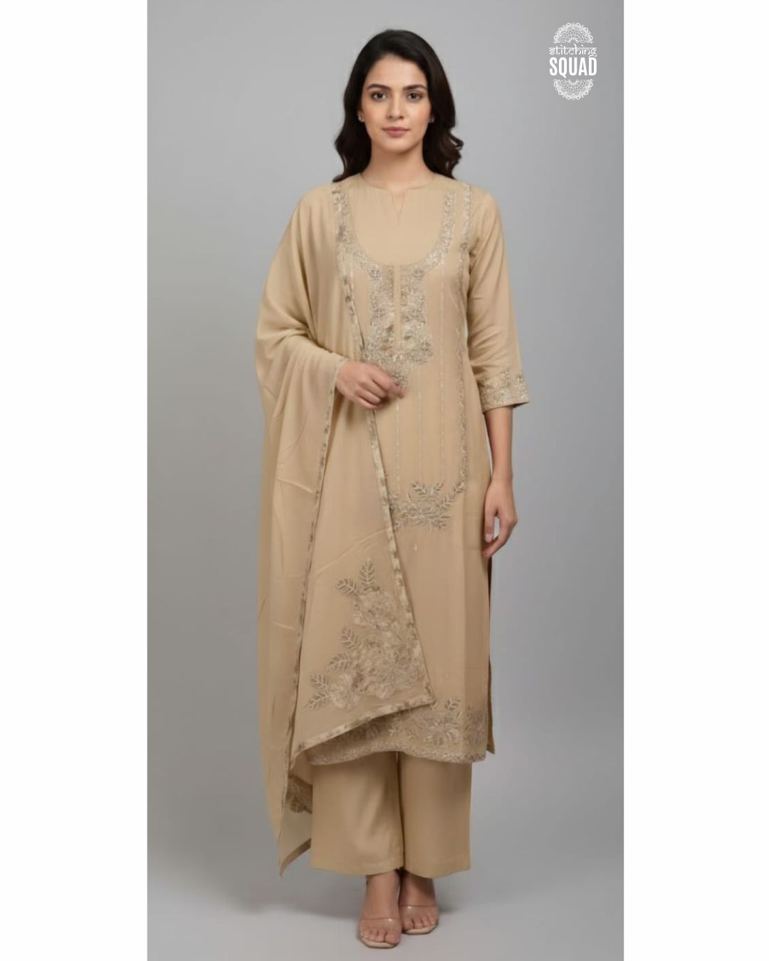 Graceful Chanderi Unstitched Suit with Intricate Machine Embroidery & Matching Dupatta