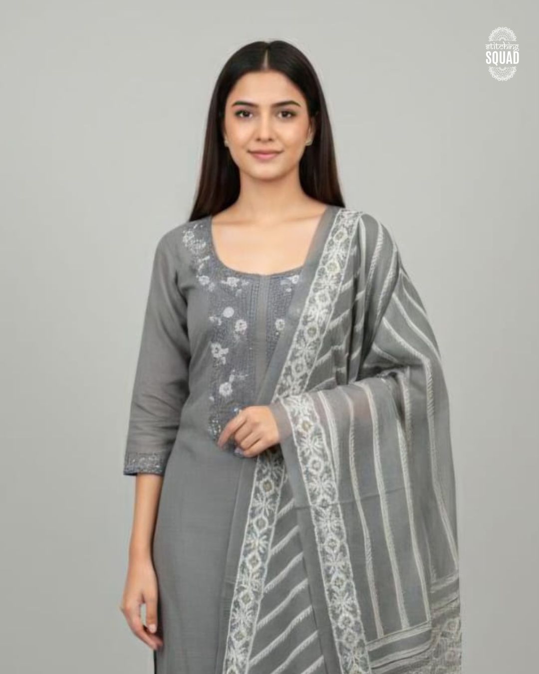 Elegant  Unstitched Chanderi Suit with Reshmi Dhakai Work & Geometric Dupatta