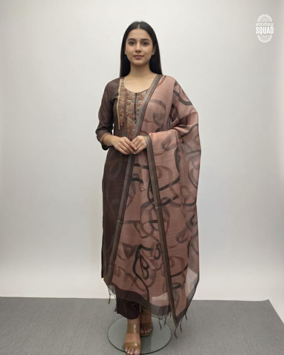 Elegant Chanderi unstitch Suit with Embroidered Yoke & Printed Dupatta  Description
