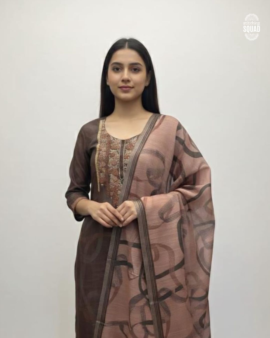 Elegant Chanderi unstitch Suit with Embroidered Yoke & Printed Dupatta  Description