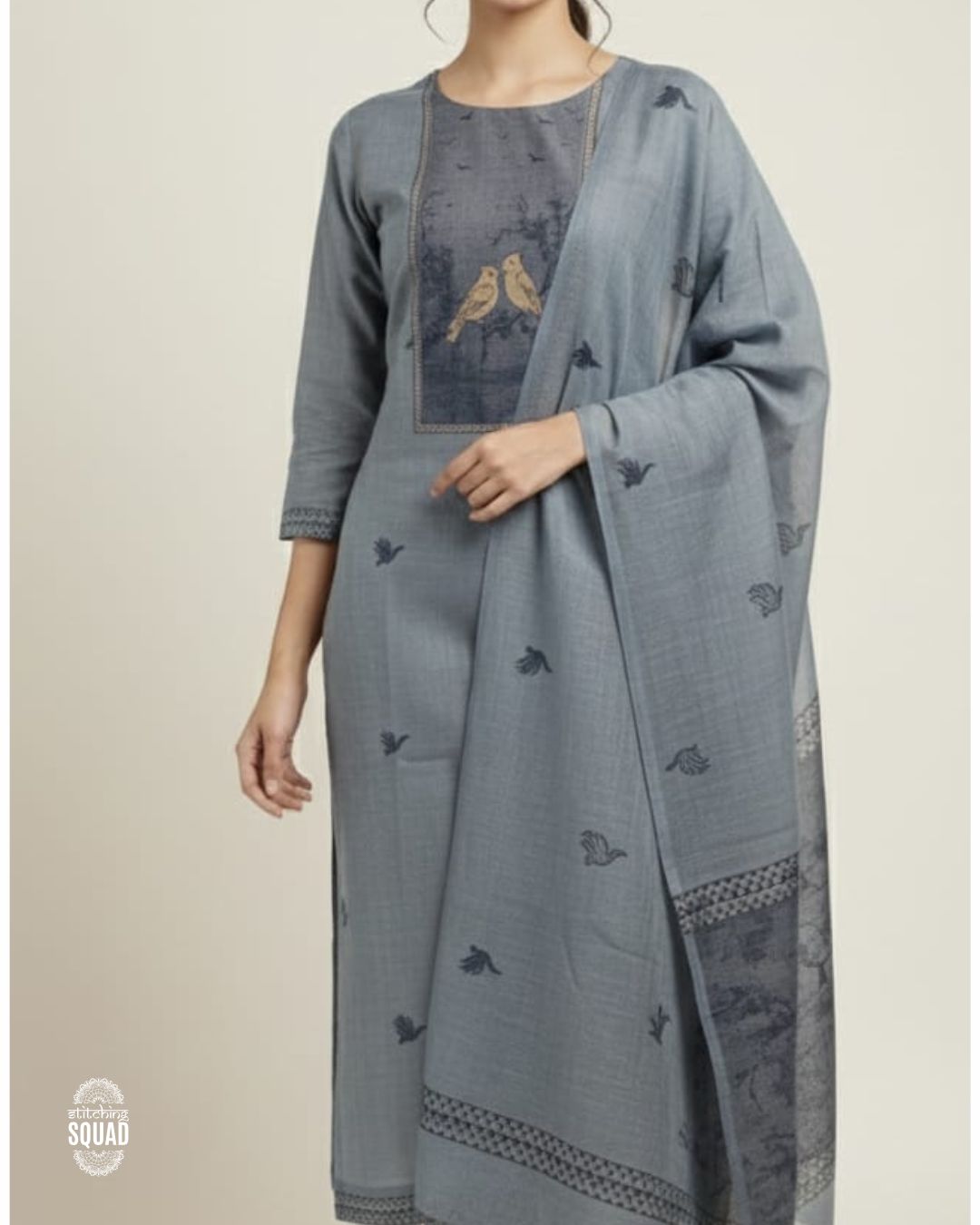 Graceful Jamdani Unstitched Suit Set with Bird Motif Yoke