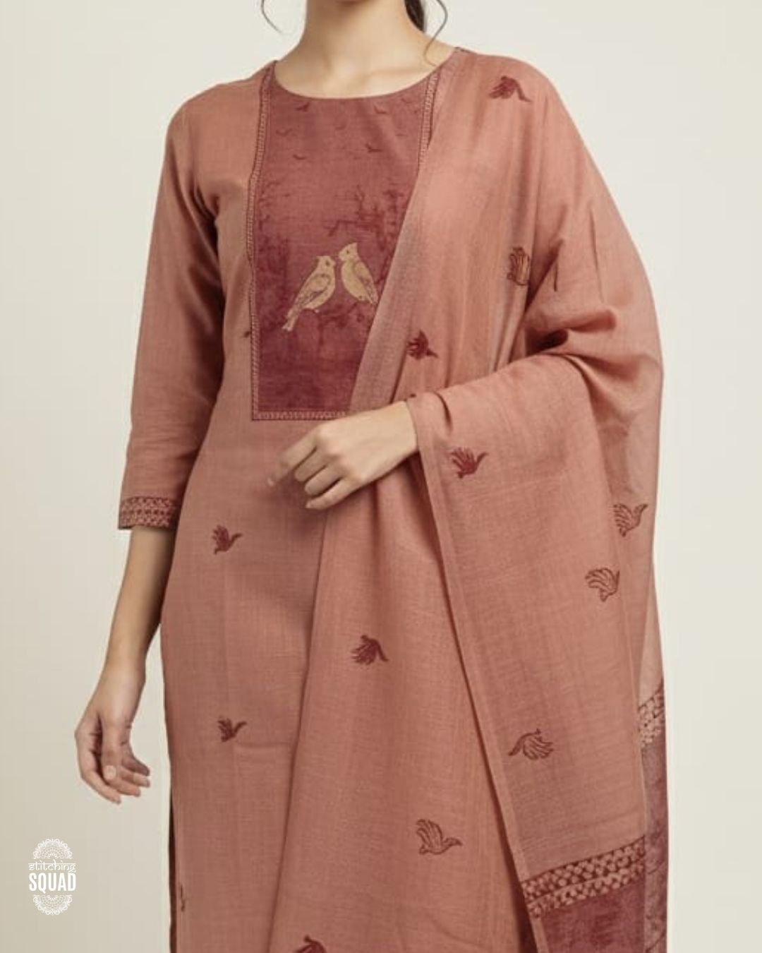 Graceful Jamdani Unstitched Suit Set with Bird Motif Yoke