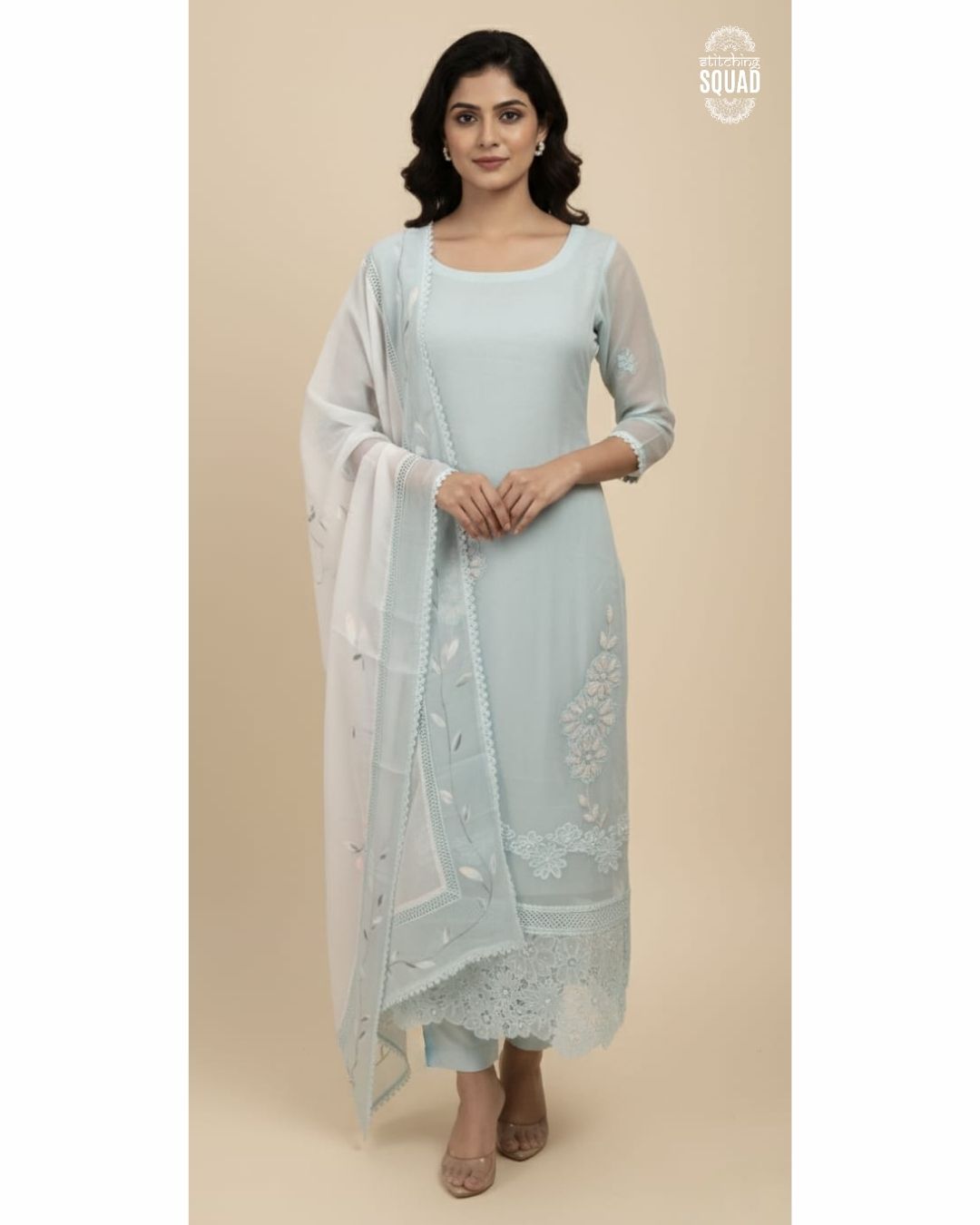 Organza Cutwork Unstitched Suit Set, Paired with Organza Hand painted Dupatta