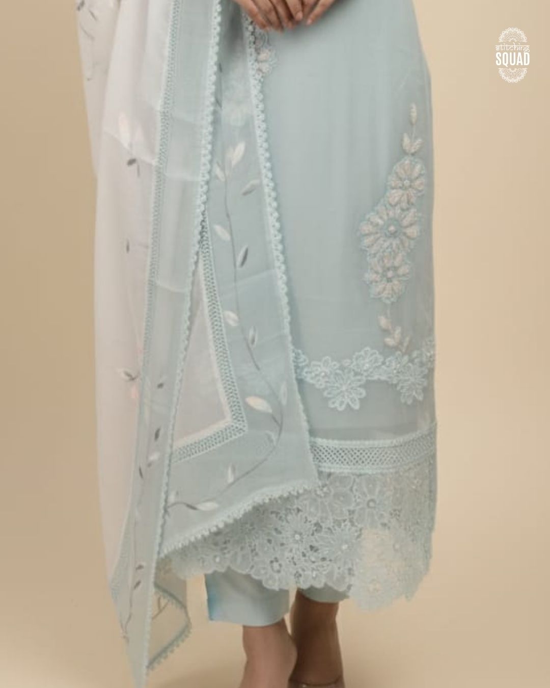 Organza Cutwork Unstitched Suit Set, Paired with Organza Hand painted Dupatta