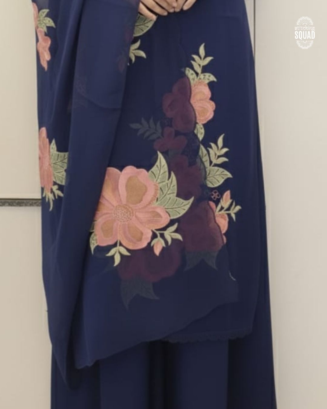 Satin Organza Unstitched Suit with Floral Machine Embroidered Patchwork & Sheer Organza Dupatta