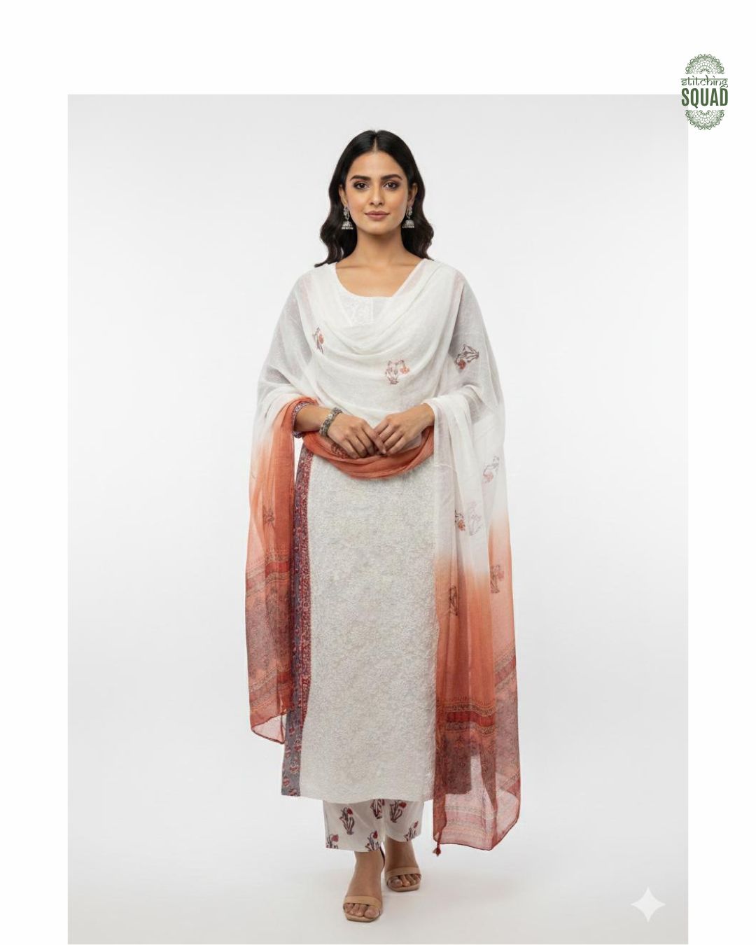 Elegant Fusion Cotton Suit – Chikankari Front with Classic Block Print Charm