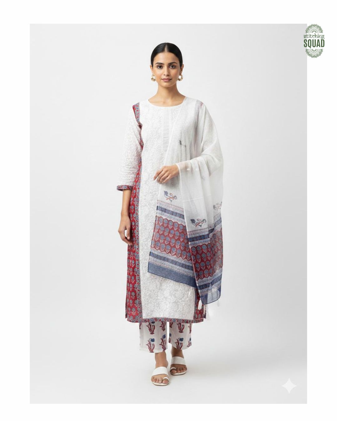 Elegant Fusion Cotton Suit – Chikankari Front with Classic Block Print Charm