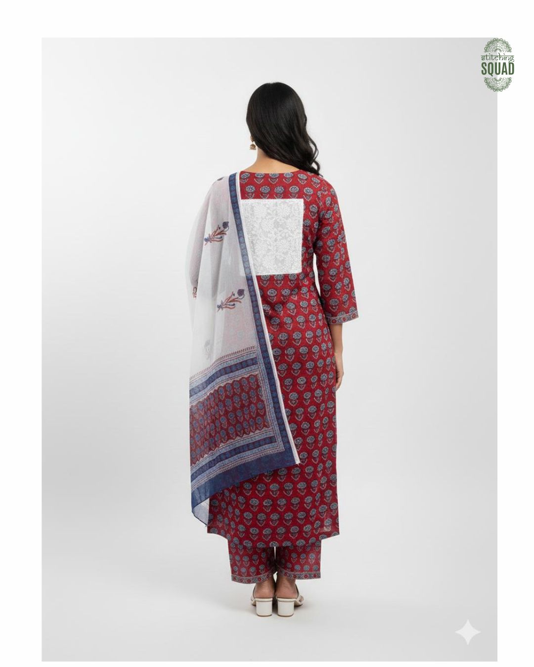 Elegant Fusion Cotton Suit – Chikankari Front with Classic Block Print Charm