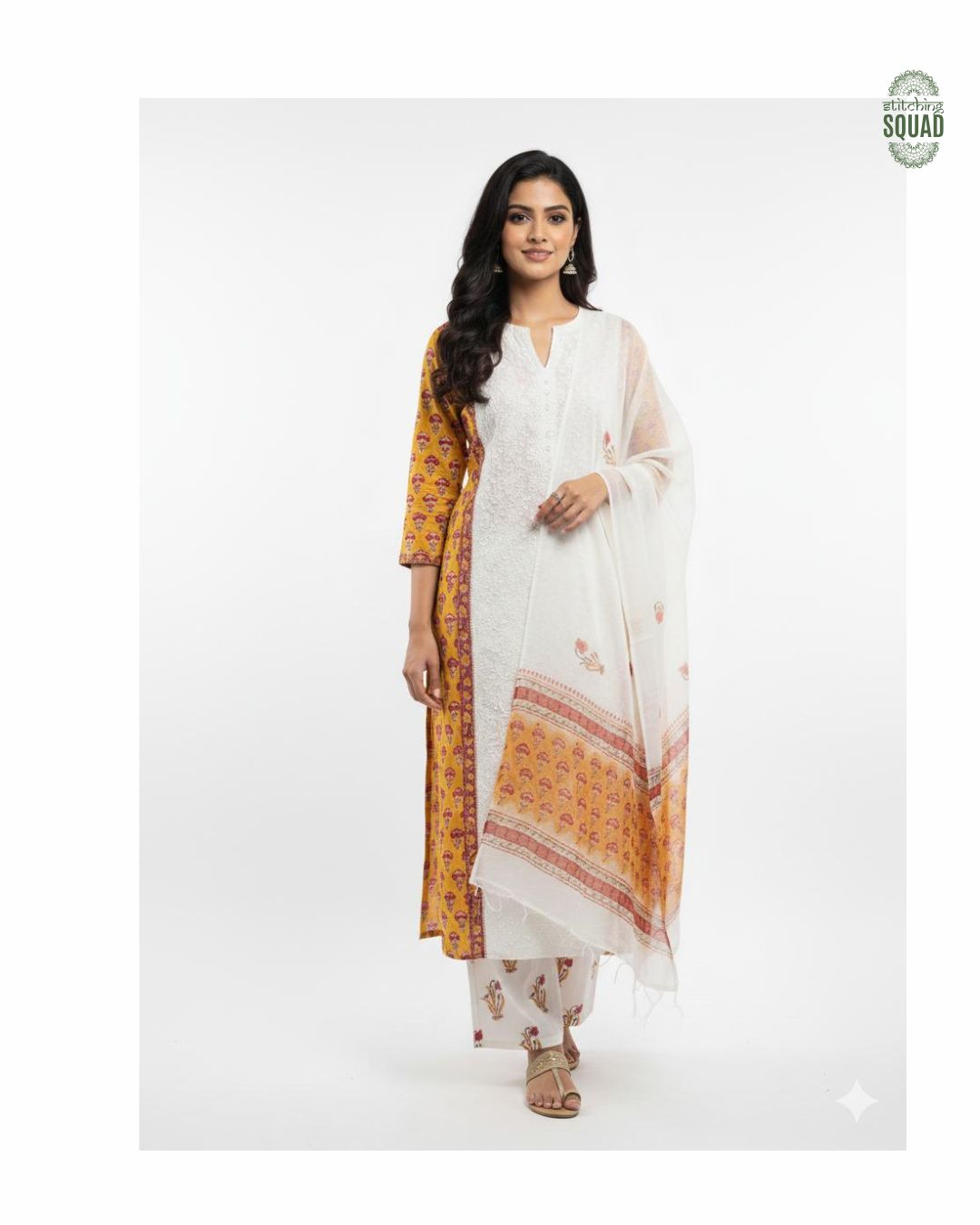 Elegant Fusion Cotton Suit – Chikankari Front with Classic Block Print Charm