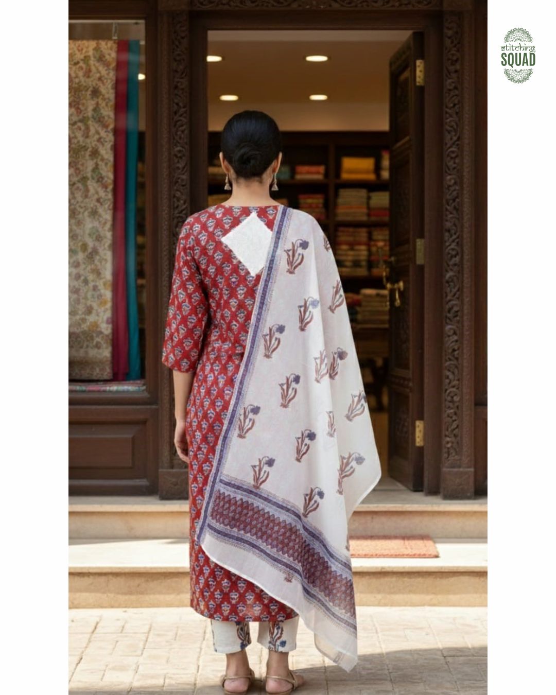 Elegant Fusion Cotton Suit – Chikankari Front with Classic Block Print Charm