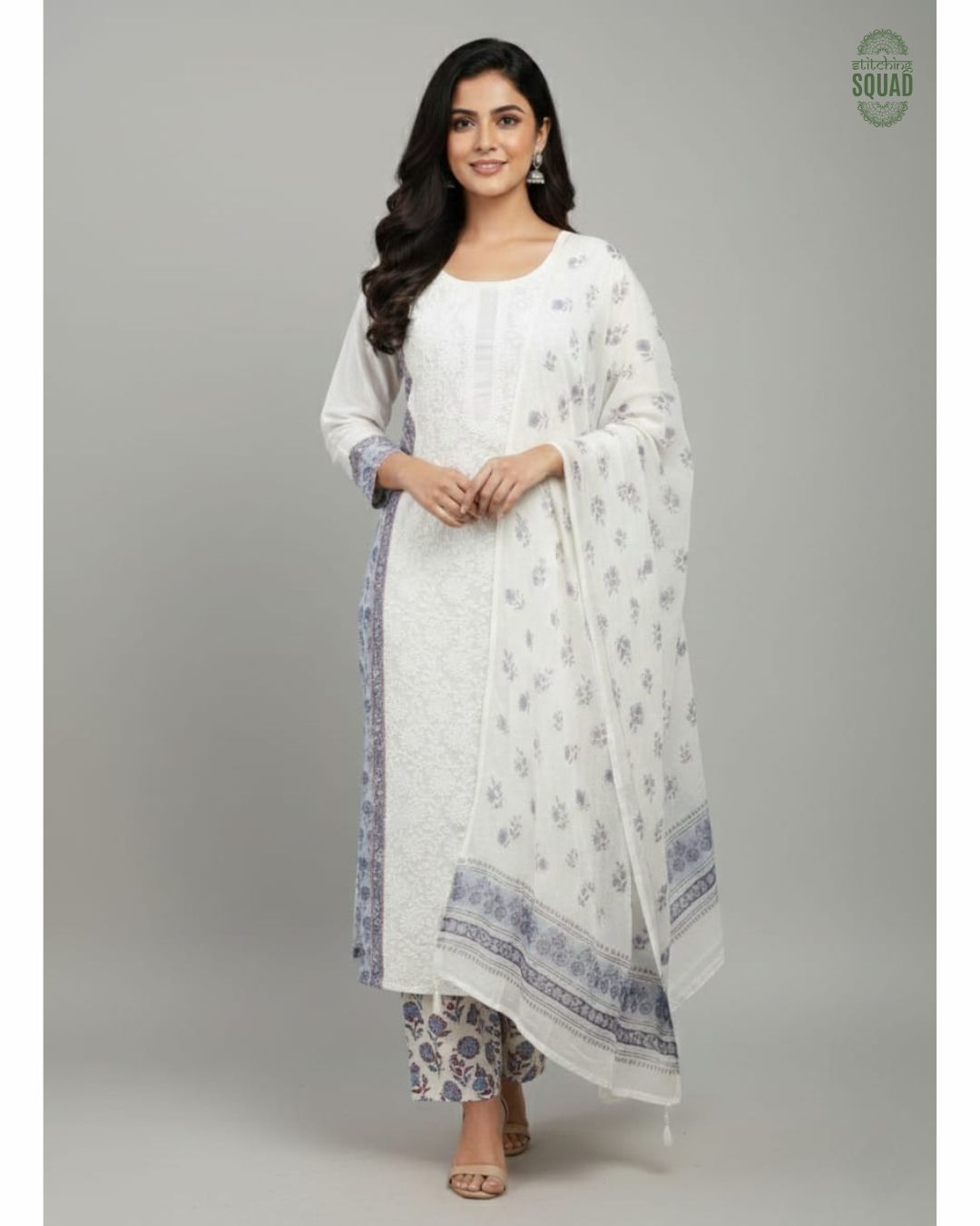 Elegant Fusion Cotton Suit – Chikankari Front with Classic Block Print Charm