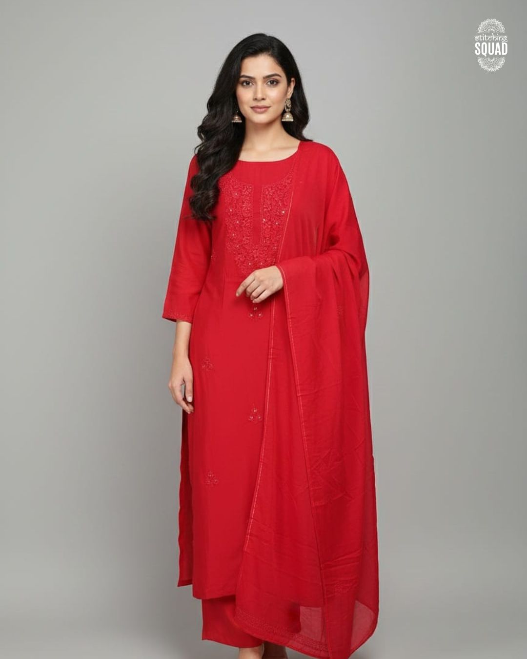 Shadow-Stitch Elegance: Intricate Karachi Thread-work on Premium Crepe.