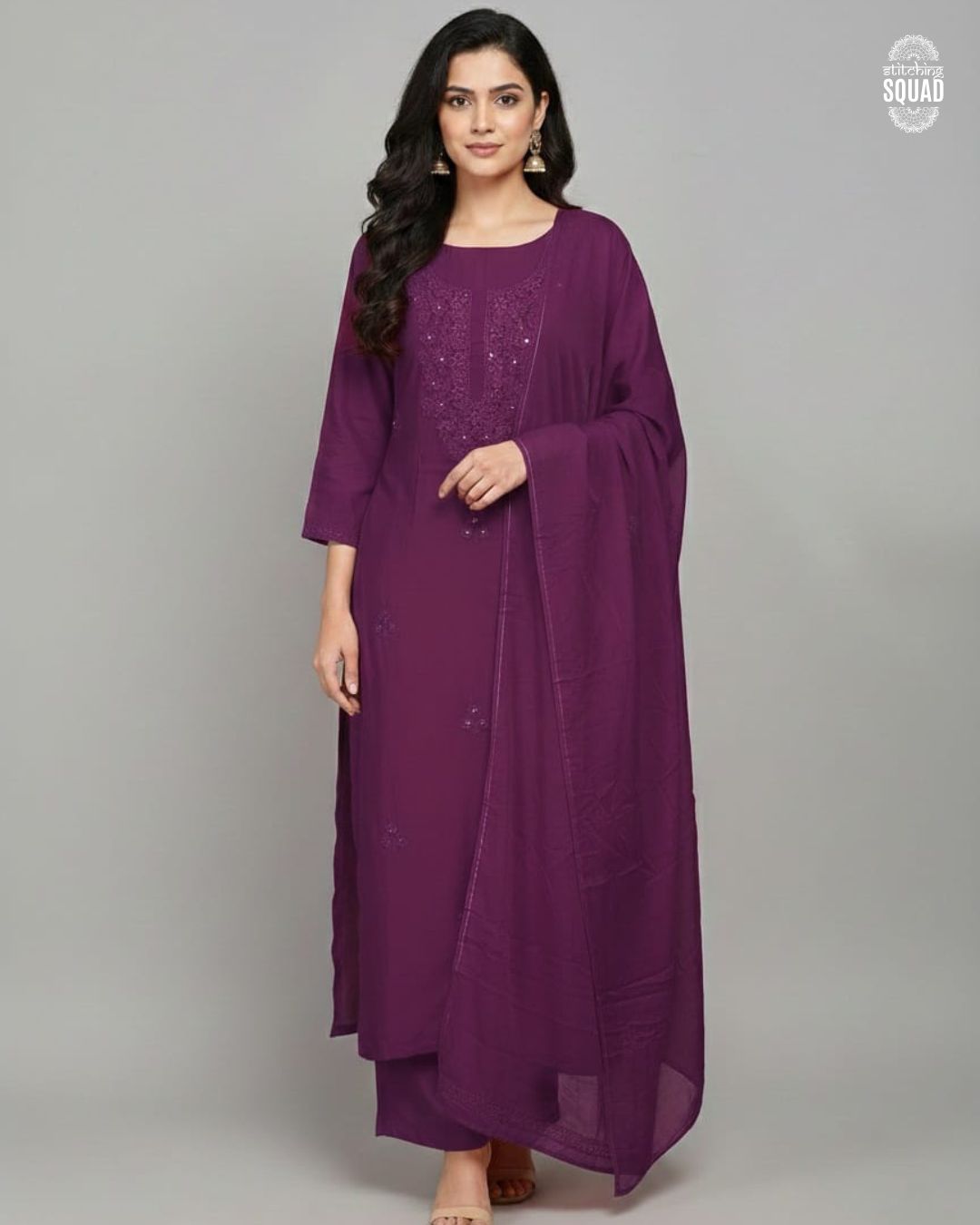 Shadow-Stitch Elegance: Intricate Karachi Thread-work on Premium Crepe.