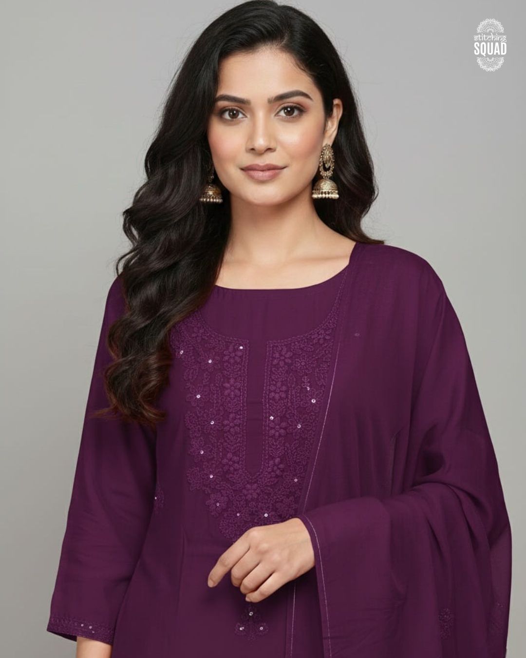 Shadow-Stitch Elegance: Intricate Karachi Thread-work on Premium Crepe.