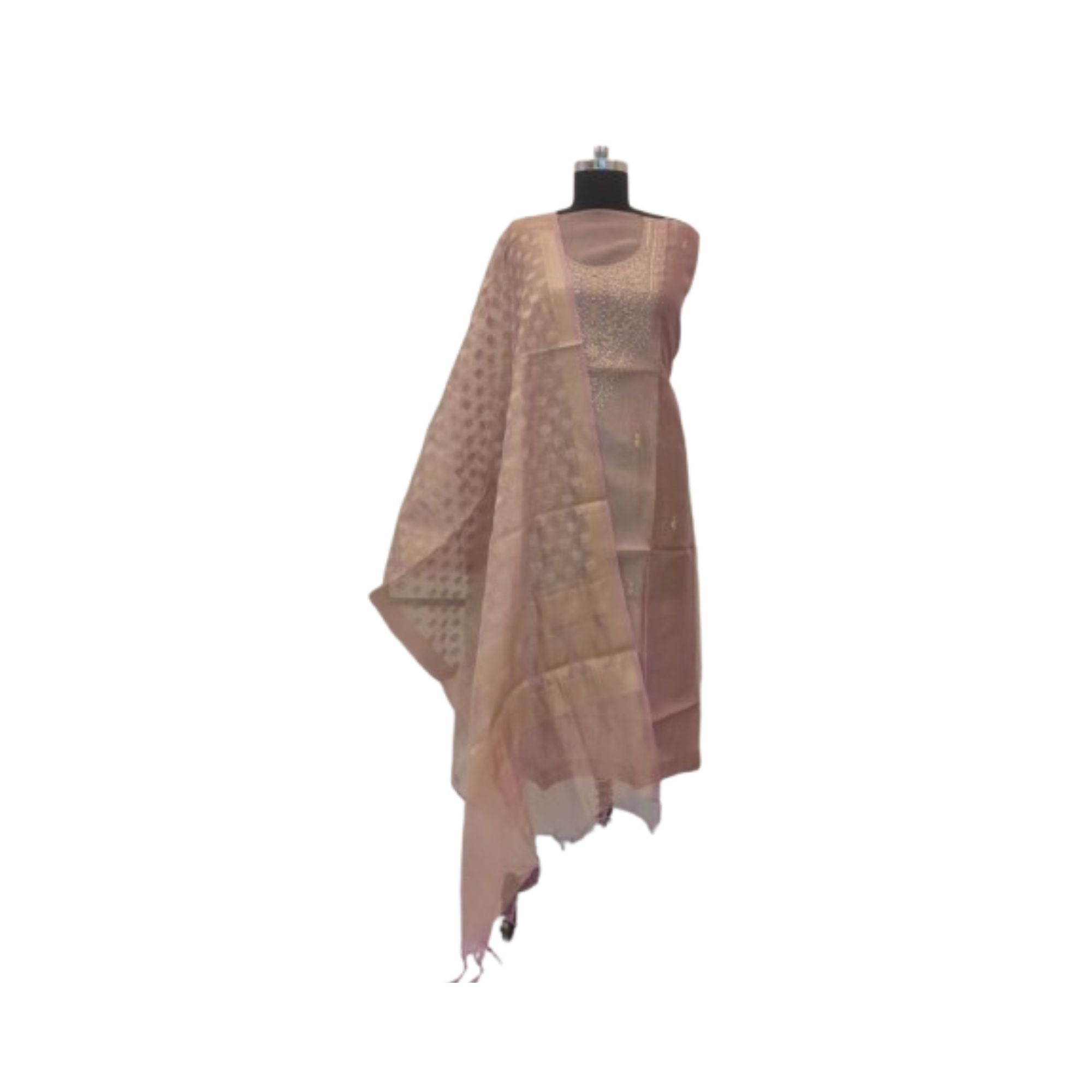 TISSUE UNSTITCH SUIT ,HIGHLIGHT WITH ZARI MACHINE EMBROIDERY