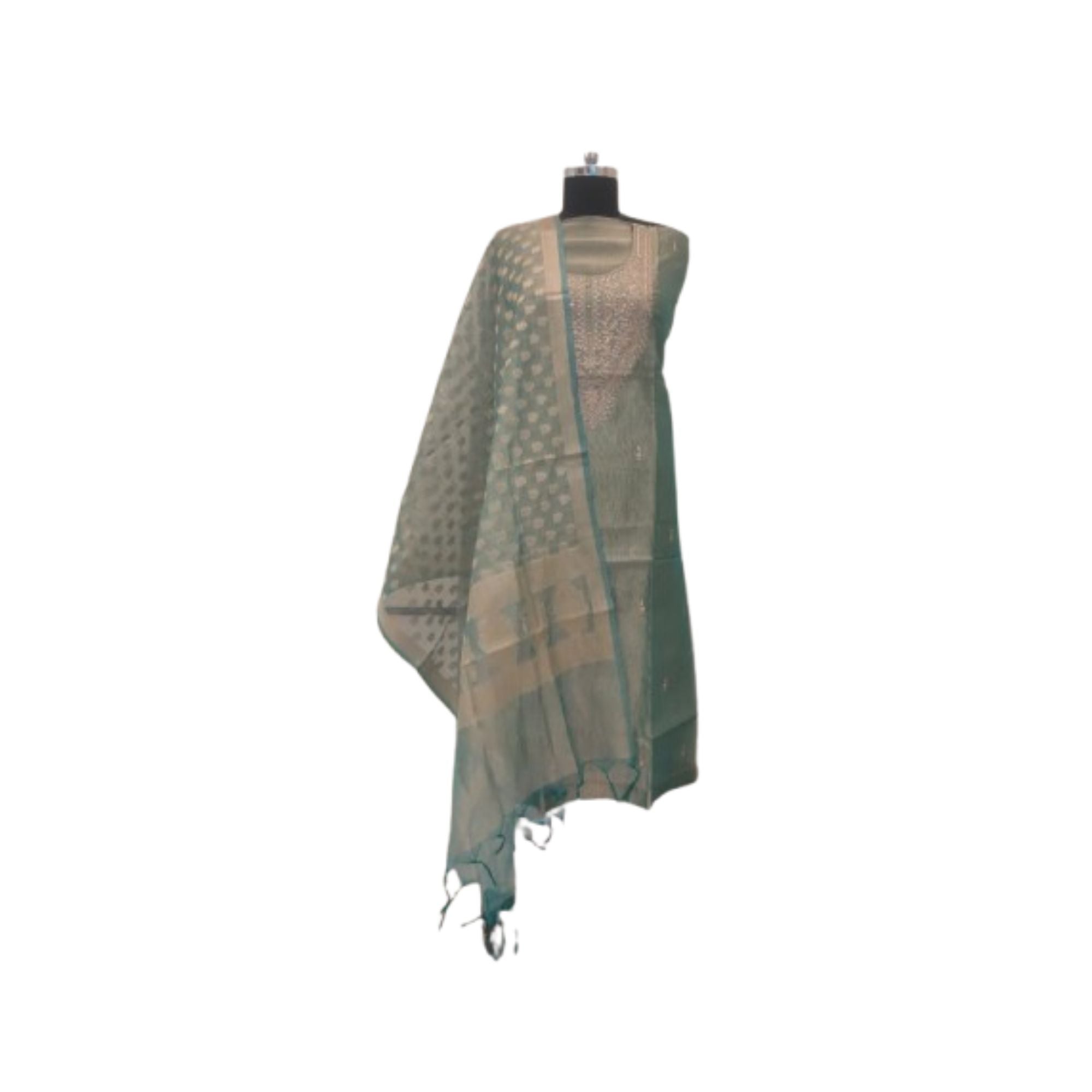 TISSUE UNSTITCH SUIT ,HIGHLIGHT WITH ZARI MACHINE EMBROIDERY