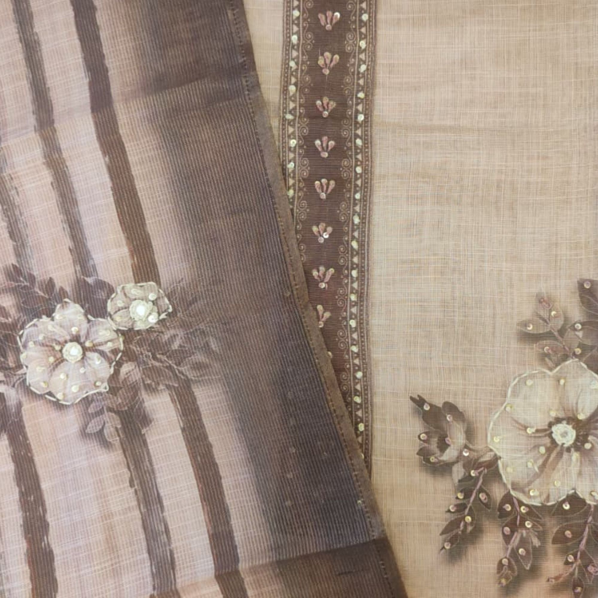 TISSUE LINEN UNSTITCH SUIT HIGHLIGHT WITH FRENCH KNOT EMBROIDERY