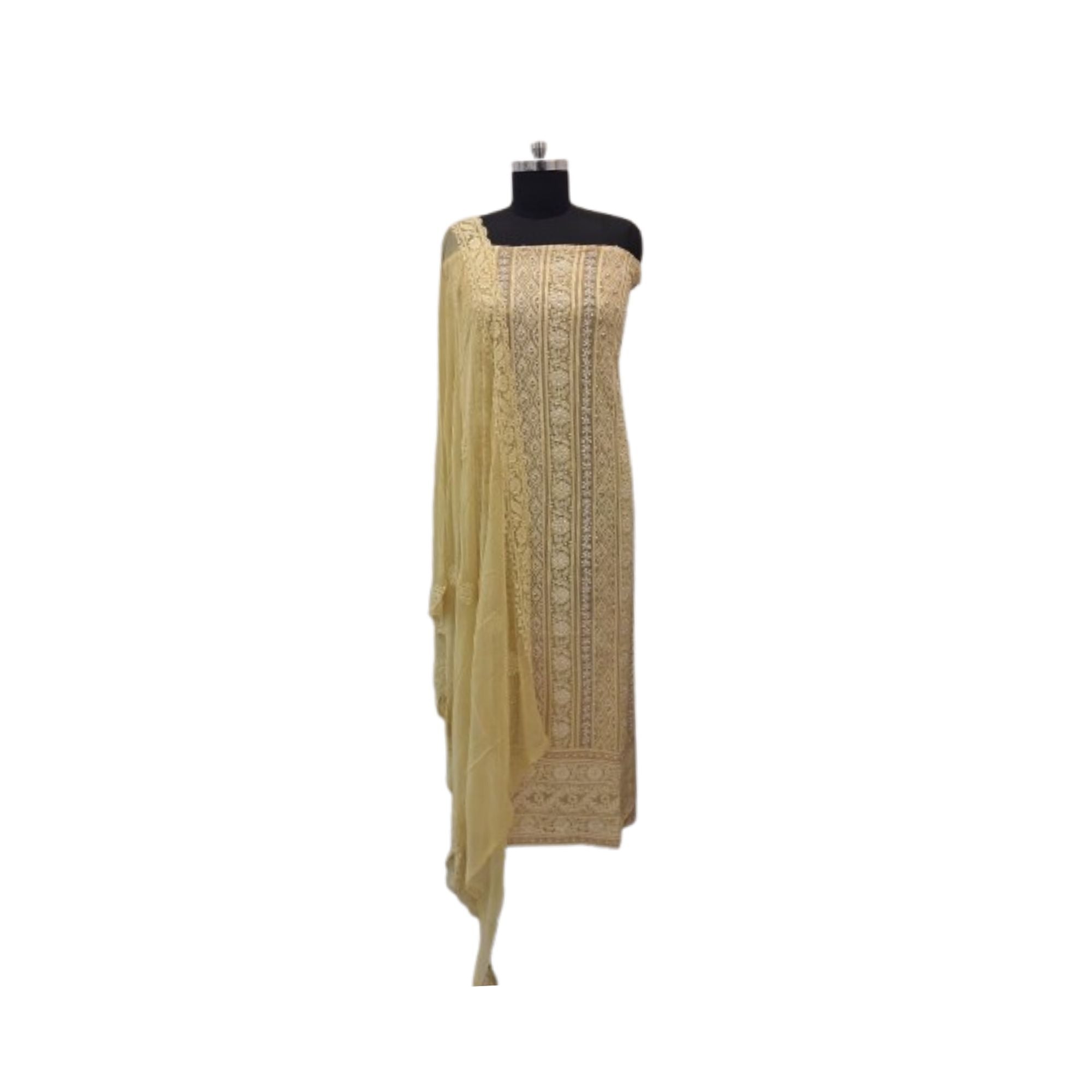 LUCKNOWI  UNSTITCH SUIT HIGHLIGHT WITH MOTI WORK