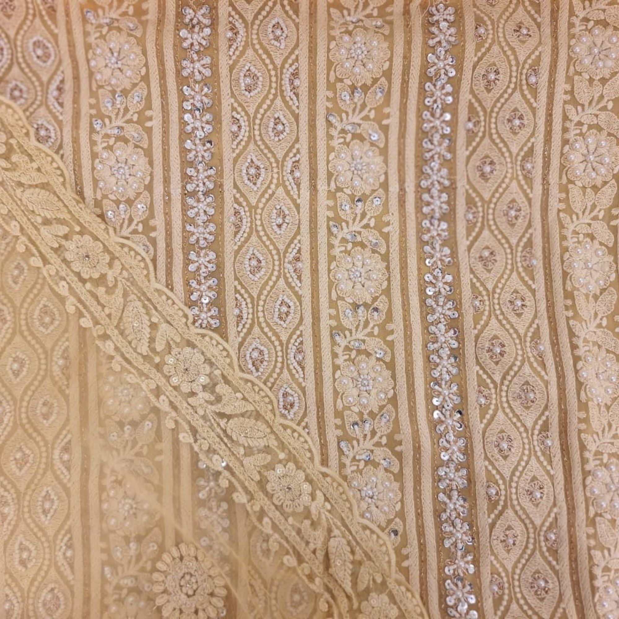 LUCKNOWI  UNSTITCH SUIT HIGHLIGHT WITH MOTI WORK