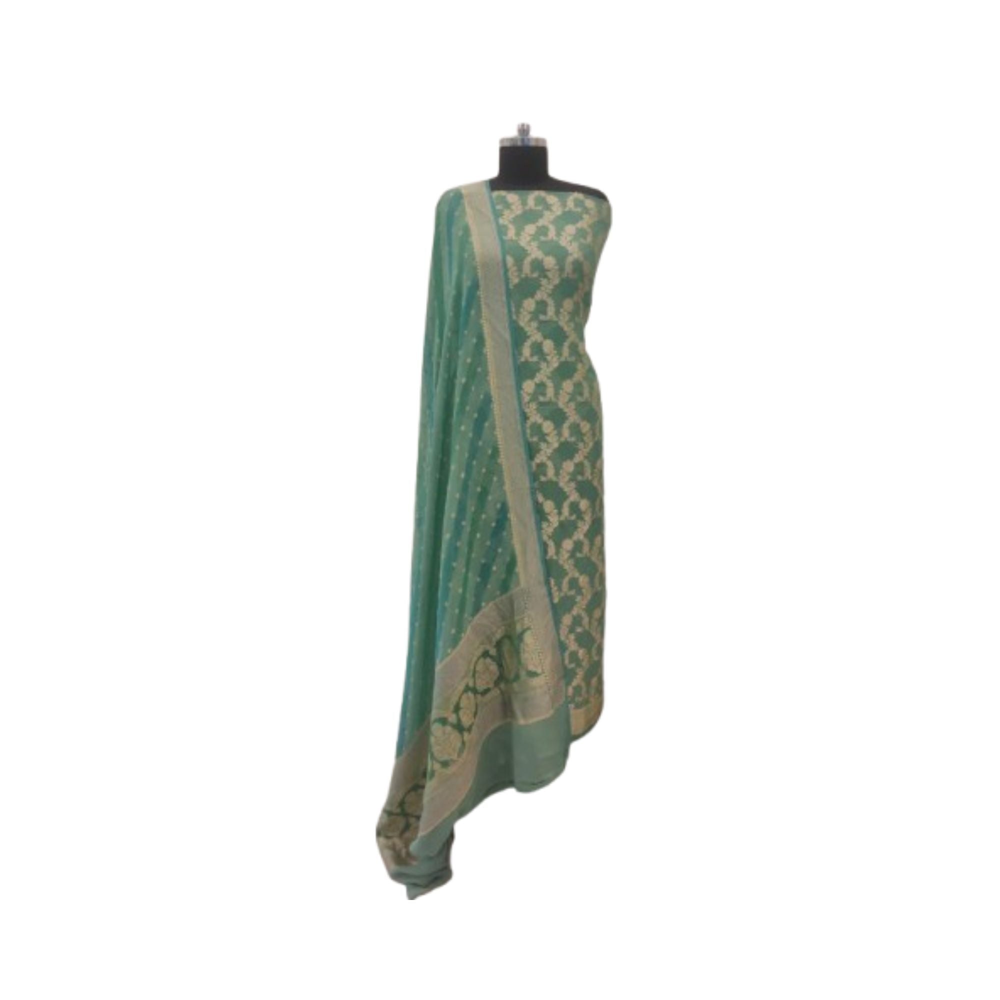 KHADDI GEORGETTE UNSTITCH SUIT HIGHLIGHT WITH AADA JAL WEAVING