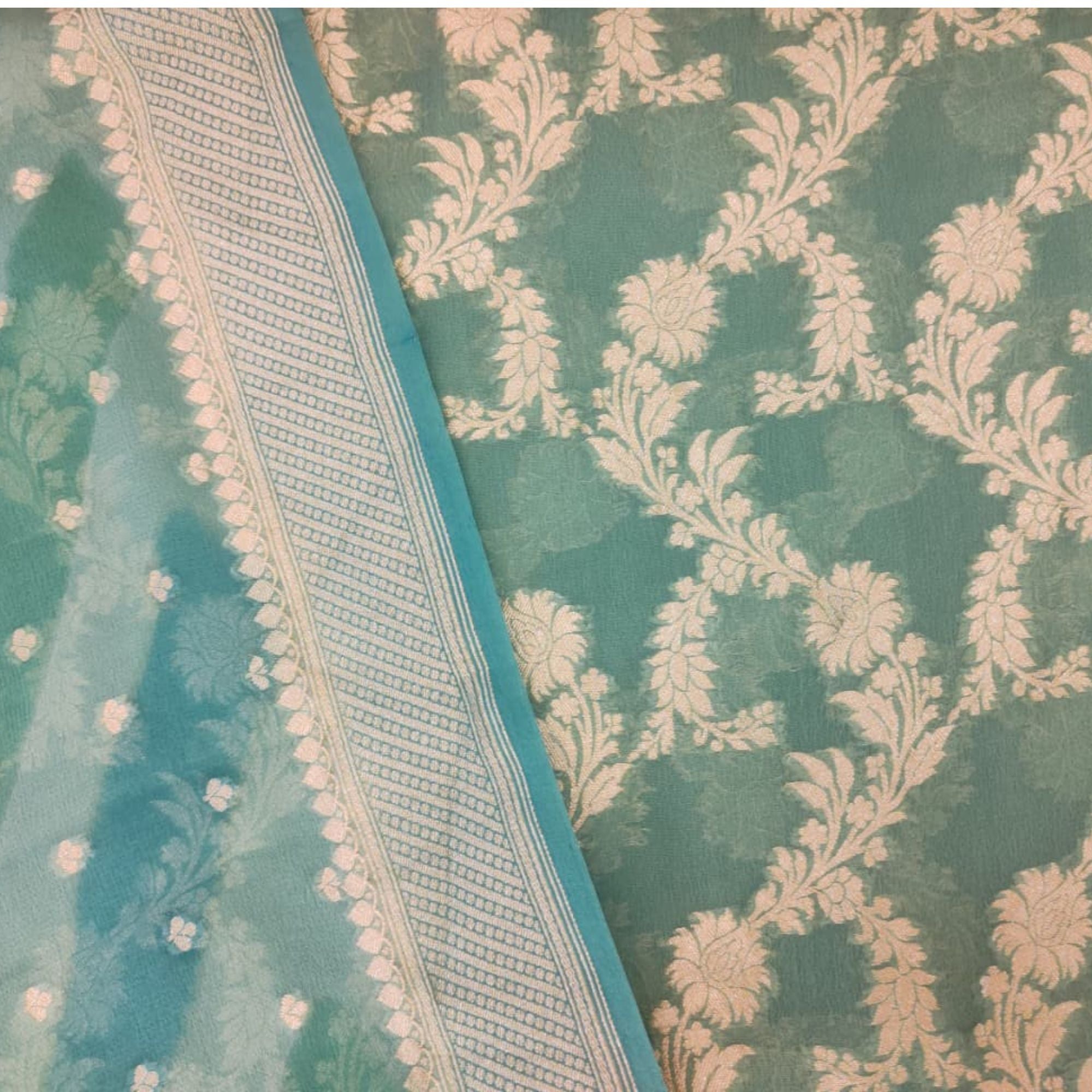 KHADDI GEORGETTE UNSTITCH SUIT HIGHLIGHT WITH AADA JAL WEAVING