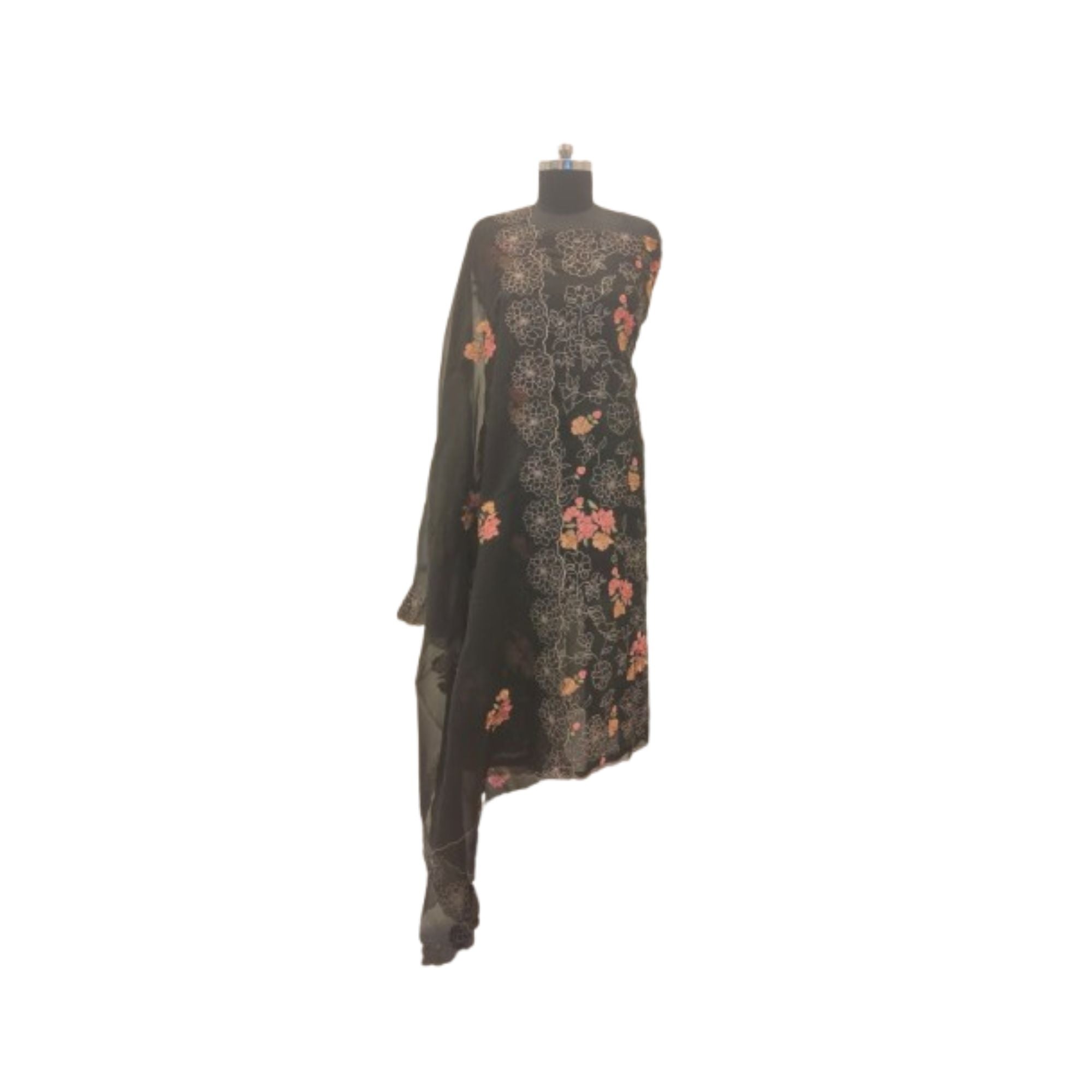 CRUSH ORGANZA UNSTITCH SUIT HIGHLIGHT WITH MACHINE EMBROIDERY