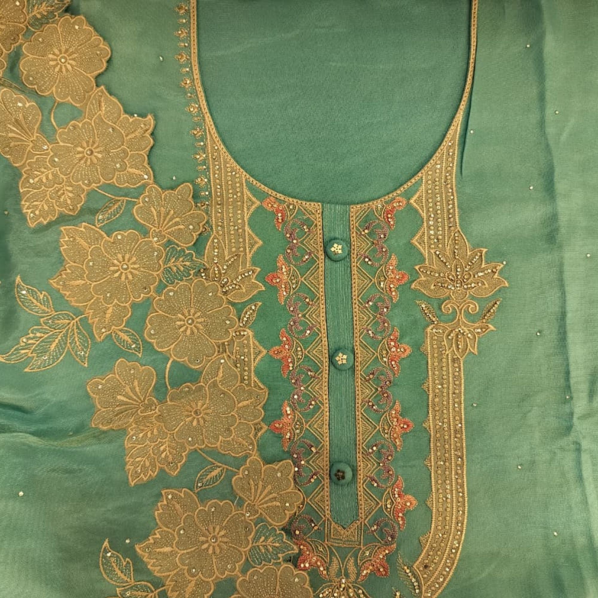 TISSUE UNSTITCH SUIT HIGHLIGHT  WITH PRESTUCTURE STONE WORK NECK