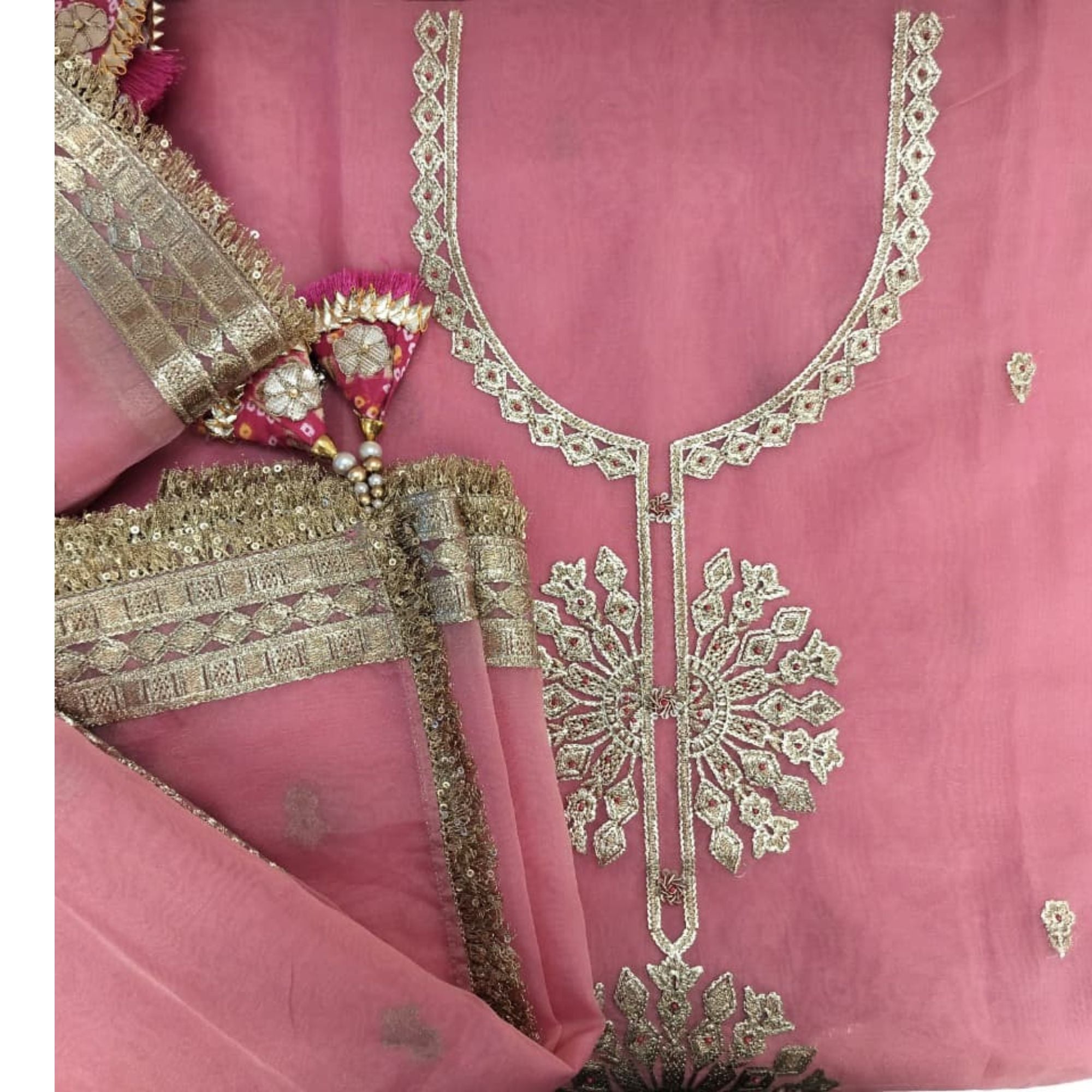 TISSUE UNSTITCH SUIT ADORNED WITH  MACHINE AND BEAD WORK