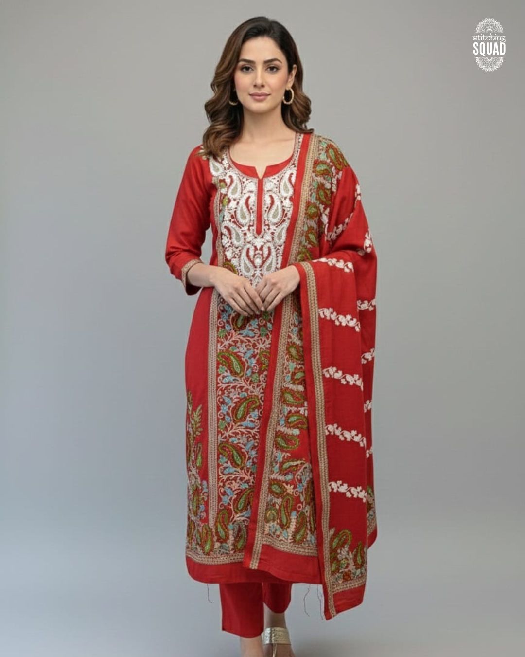 Embrace the timeless heritage of the valley with this exquisite Kashmiri Pashmina unstitch woolen suit Stay cozy without compromising on style.