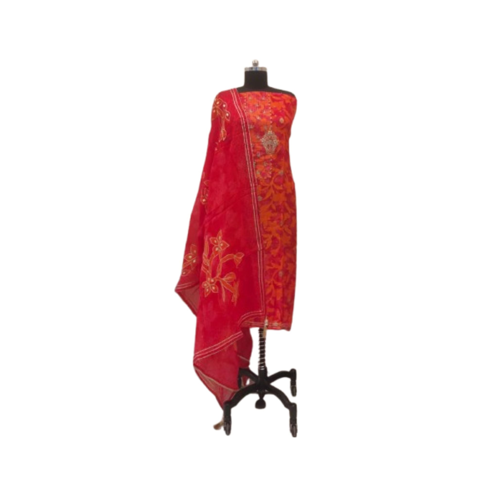 SEMI SILK UNSTITCH SUIT HIGHLIGHT WITH HAND EMBROIDERY