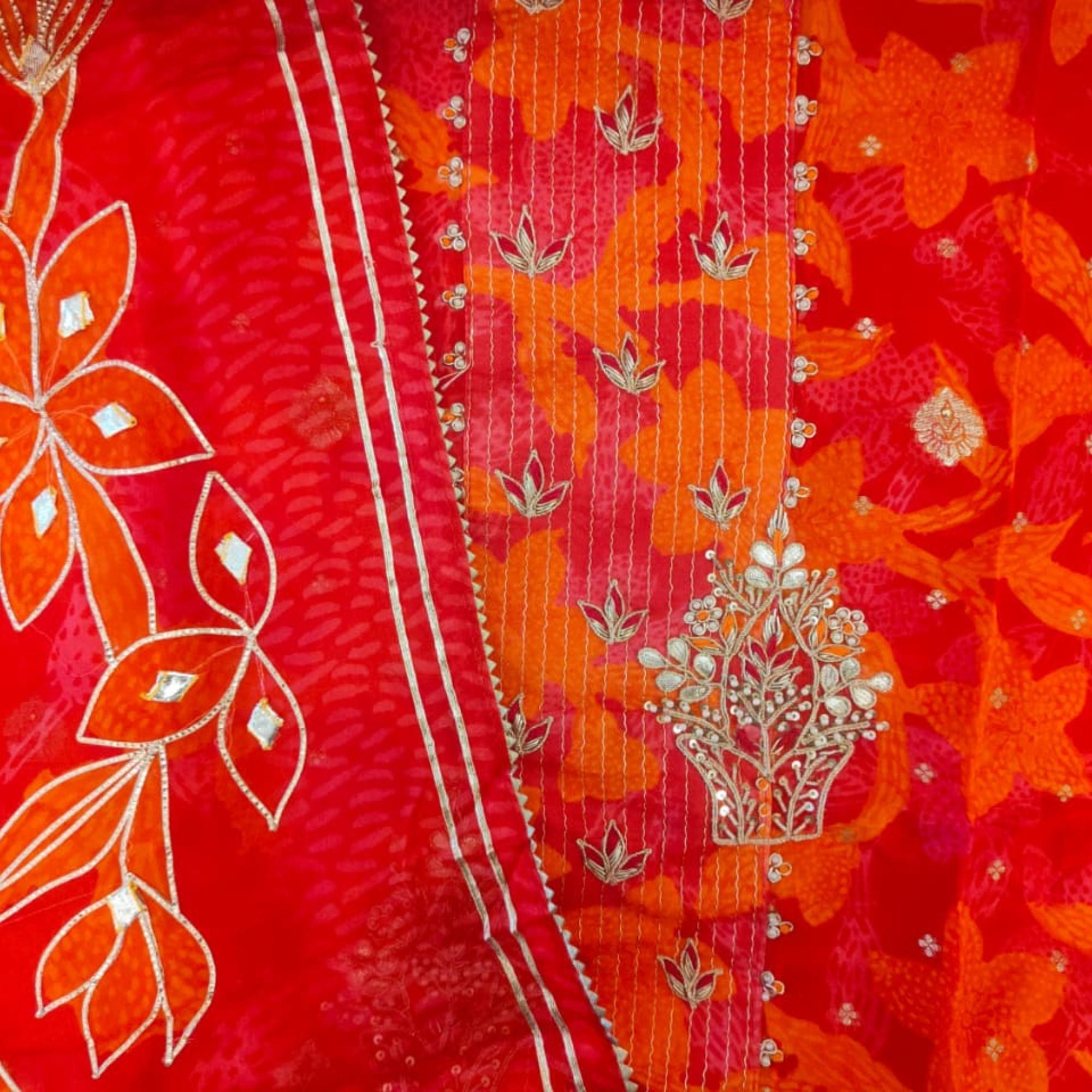 SEMI SILK UNSTITCH SUIT HIGHLIGHT WITH HAND EMBROIDERY