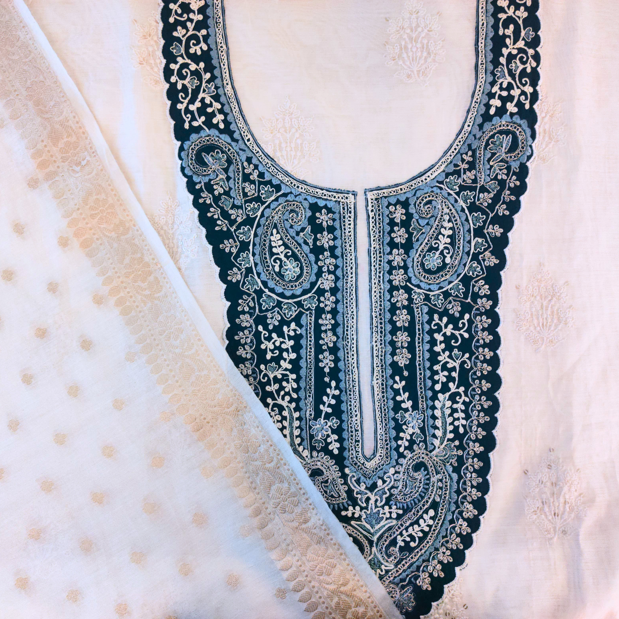 CHANDERI SUIT WITH THREAD AND CROCHET WORK