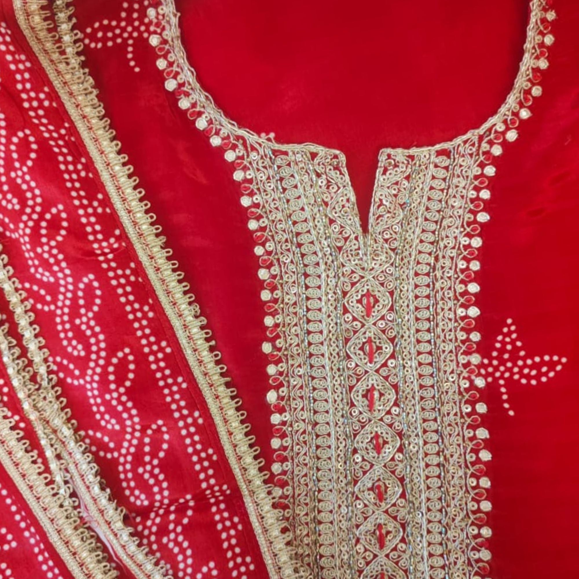 SATIN SILK UNSTITCH SUIT HIGHLIGHT WITH ZARI EMBROIDERY