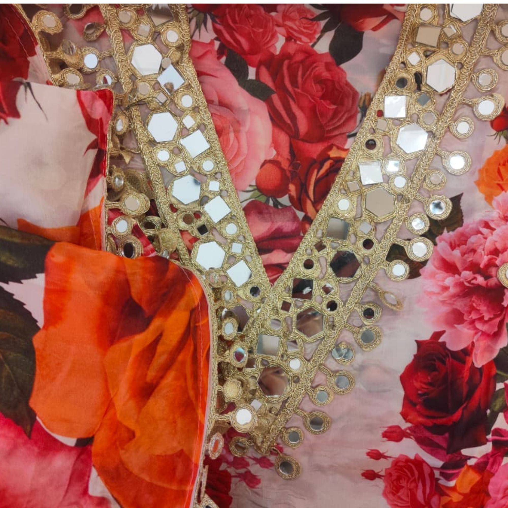 SEMI SILK UNSTITCH SUIT ADORNED WITH MIRROR WORK