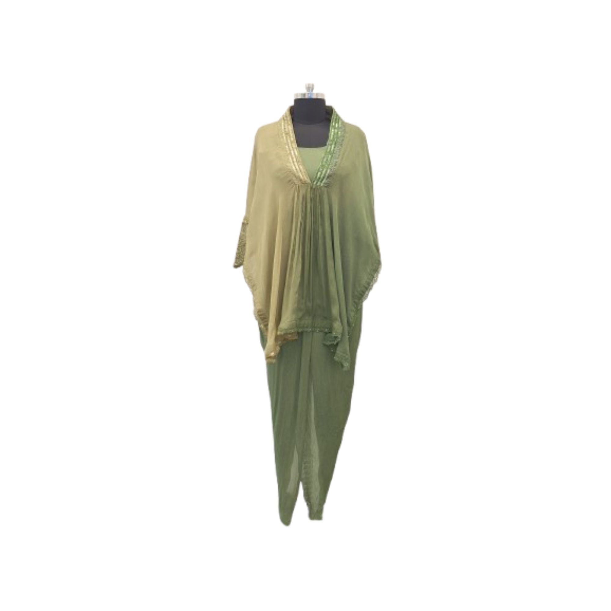 CHINNON  DOUBLE SHADED CAPE WITH CROP TOP AND TULIP PANTS