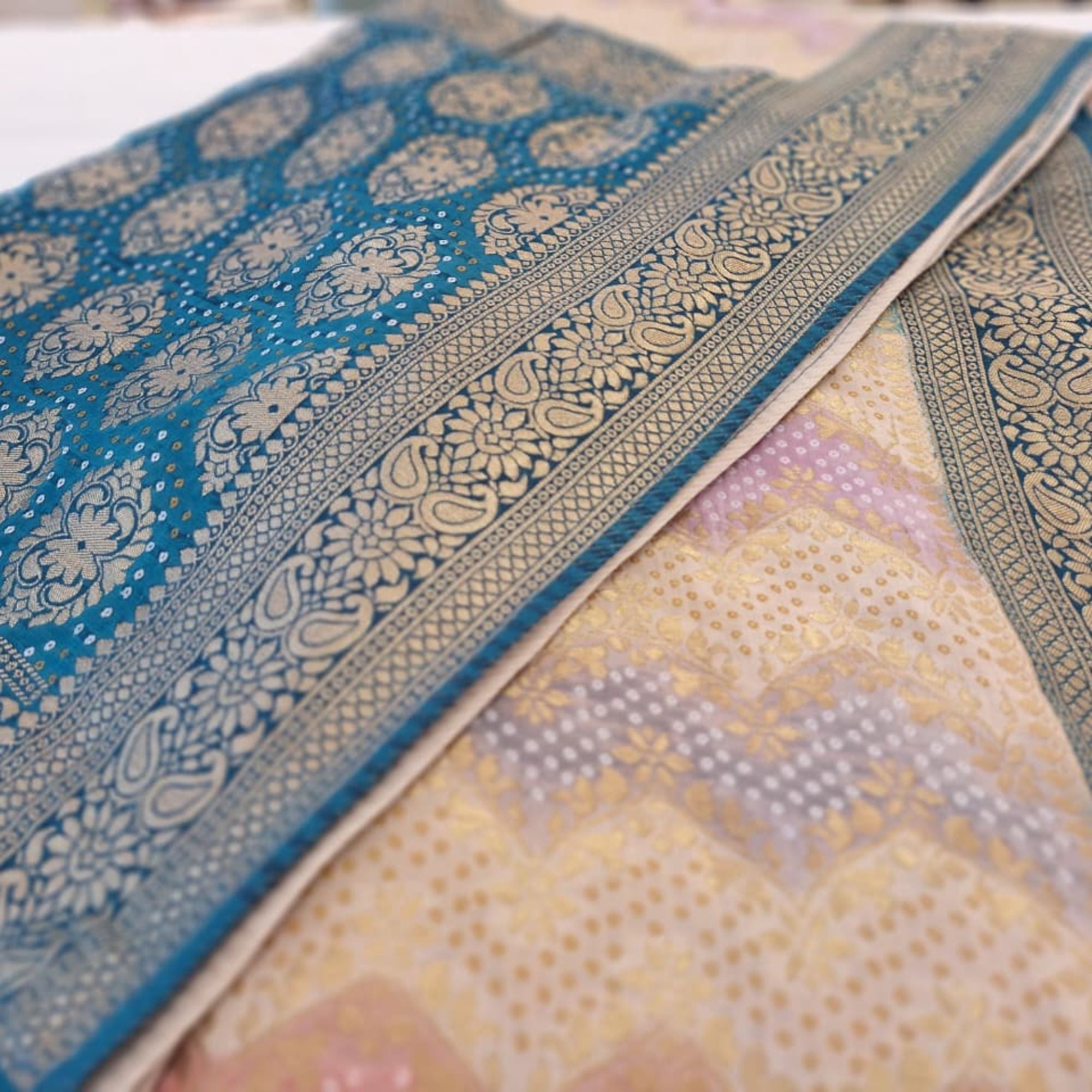 BANDHEJ BANARASI SAREE HIGHLIGHT WITH PESTAL COLORS