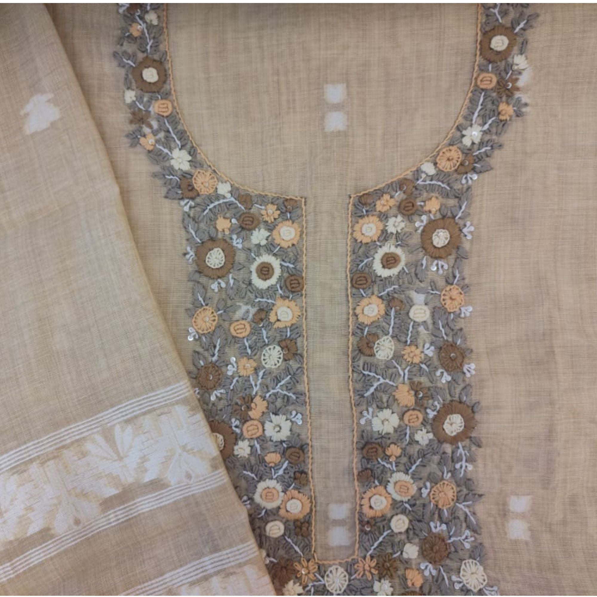 CHANDERI SUIT HIGHLIGHT WITH DHAKAI RESHAM HAND EMBROIDERY