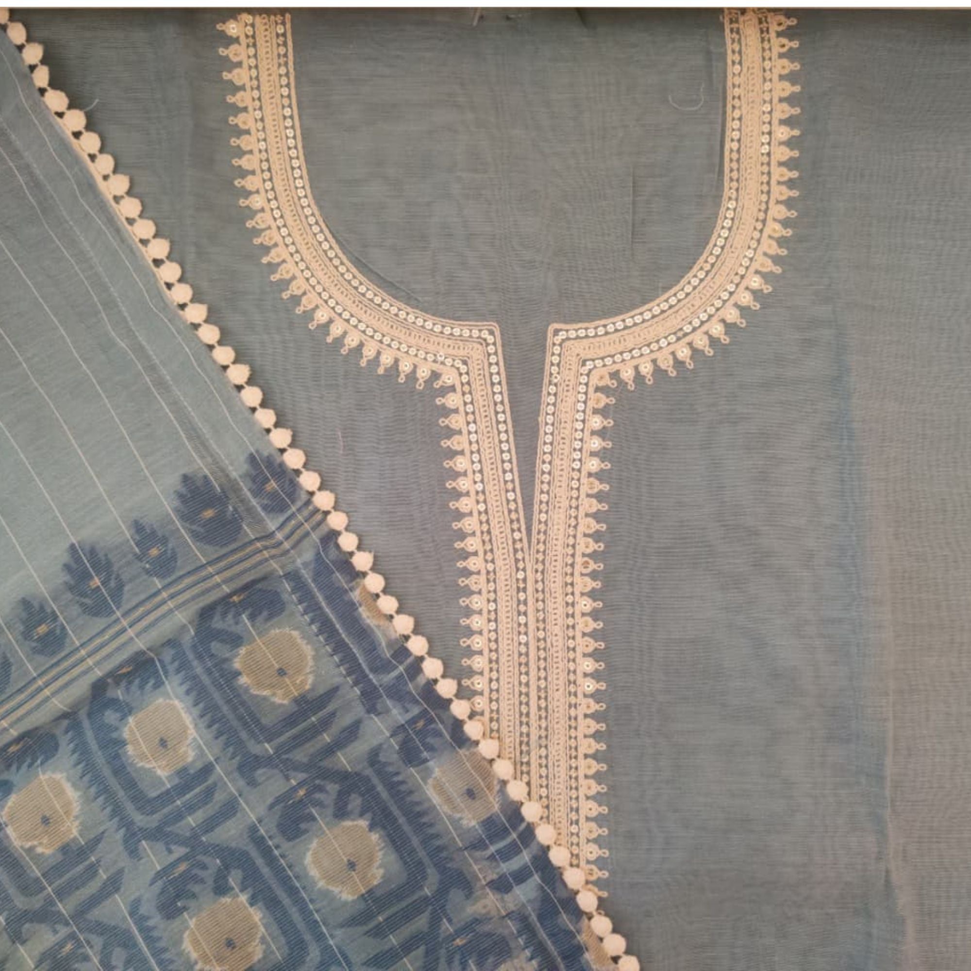 CHANDERI DHAKAI SUIT HIGHLIGHT WITH CORD WORK