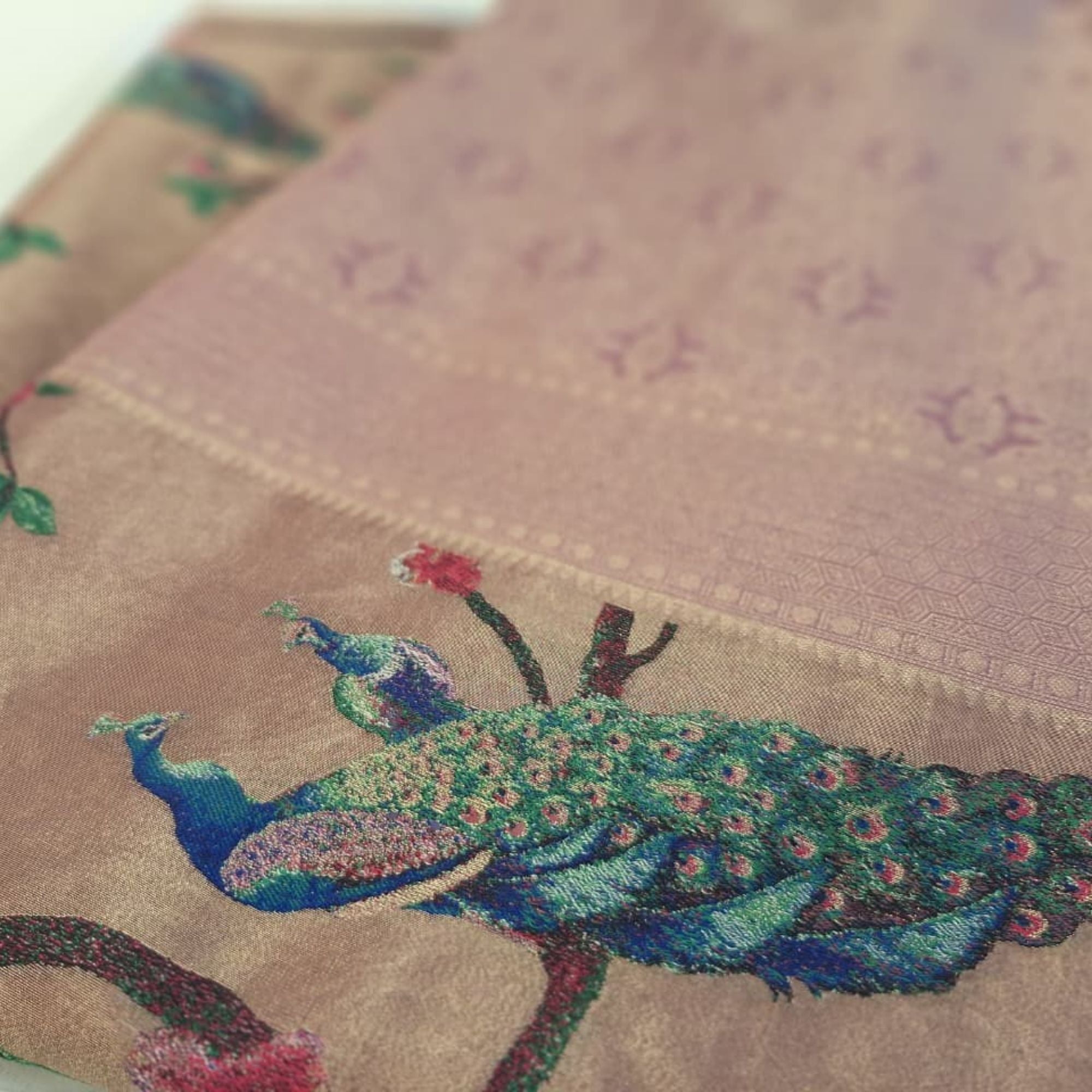 TISSUE SILK SAREE HIGHLIGHT WITH PEACOCK FIGURES