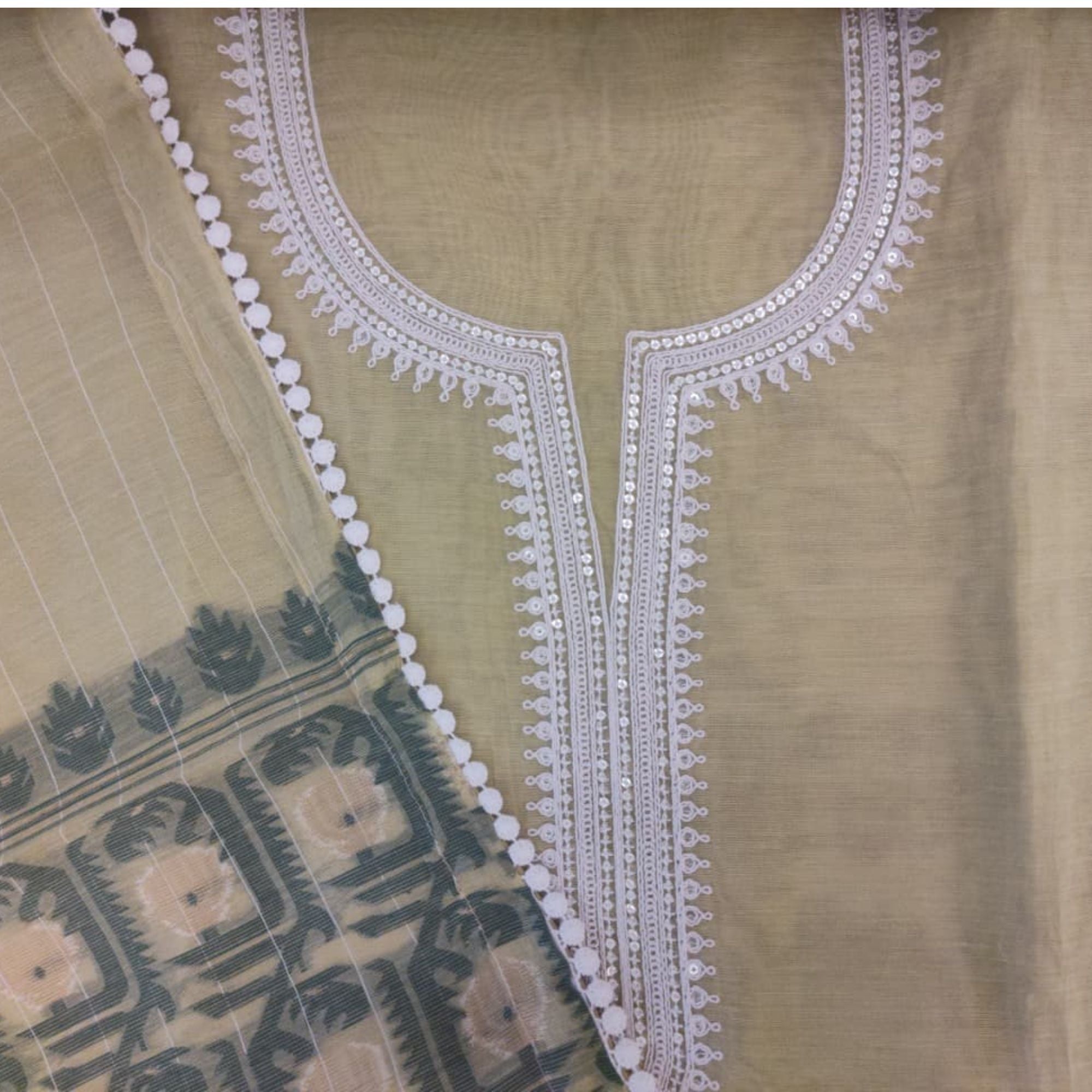 CHANDERI DHAKAI SUIT HIGHLIGHT WITH CORD WORK