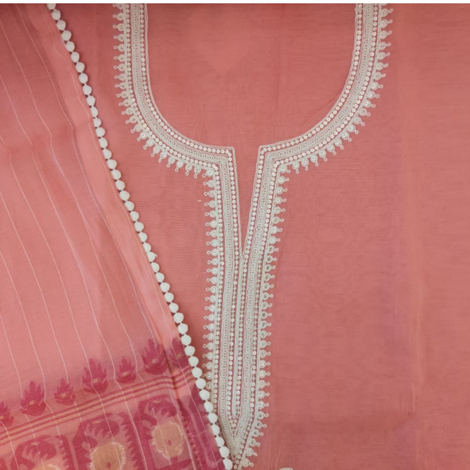 CHANDERI DHAKAI SUIT HIGHLIGHT WITH CORD WORK