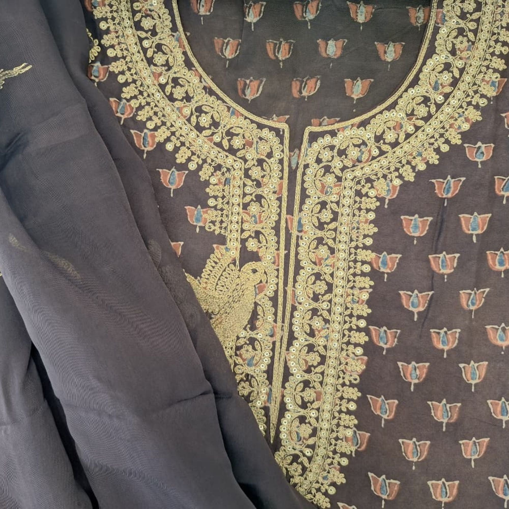 MODAL SATIN PRINTED  UNSTITCH SUIT HIGHLIGHT WITH ZARI EMBROIDERY