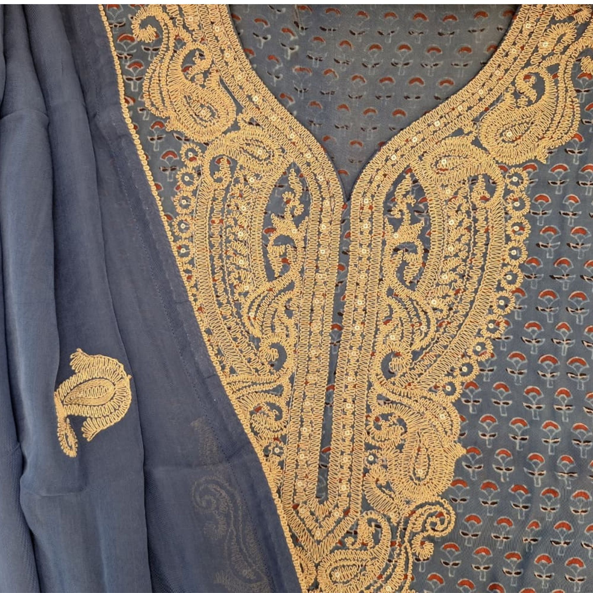 MODAL SATIN PRINTED  UNSTITCH SUIT HIGHLIGHT WITH ZARI EMBROIDERY