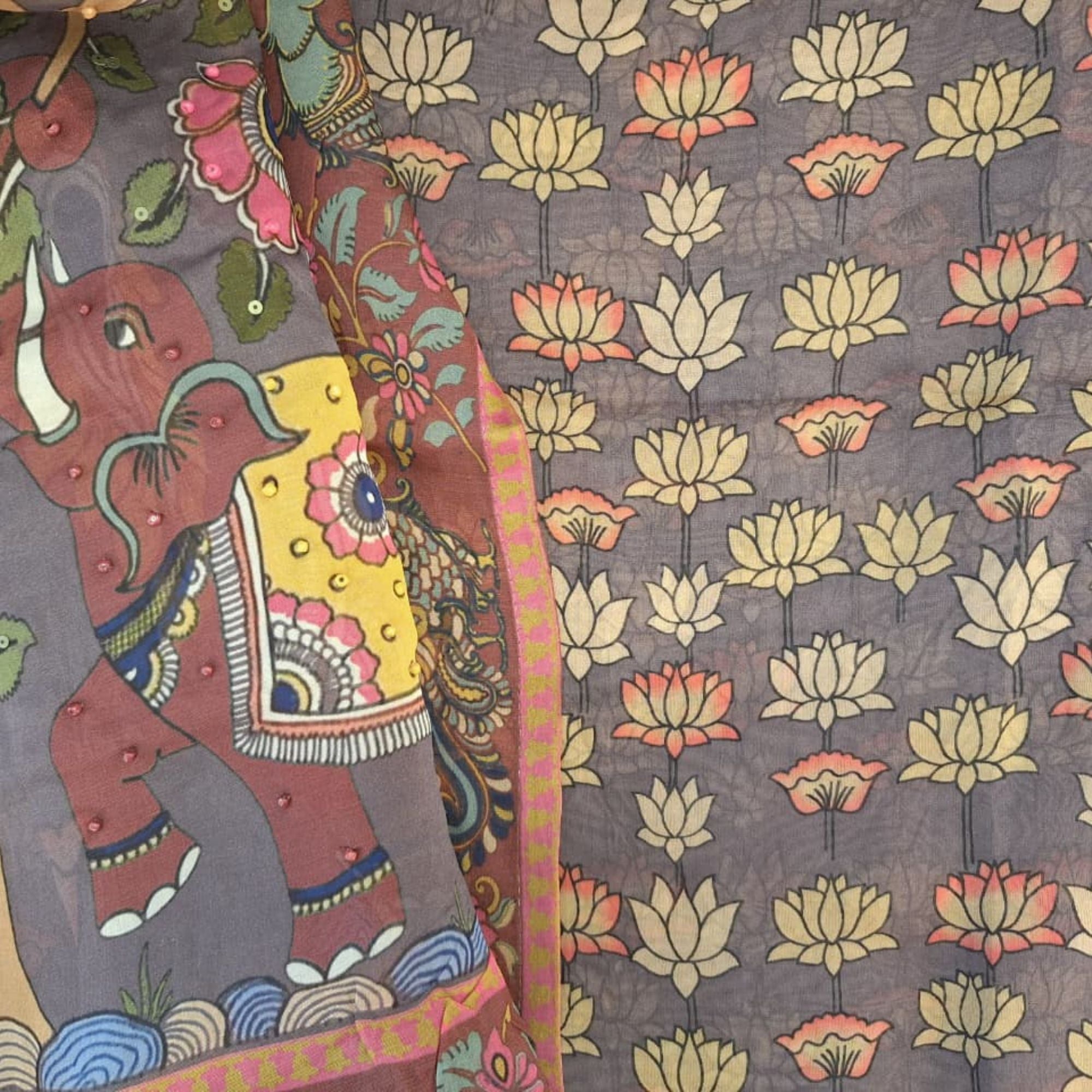 ORGANZA  PICHWAI PRINT UNSTITCH SUIT