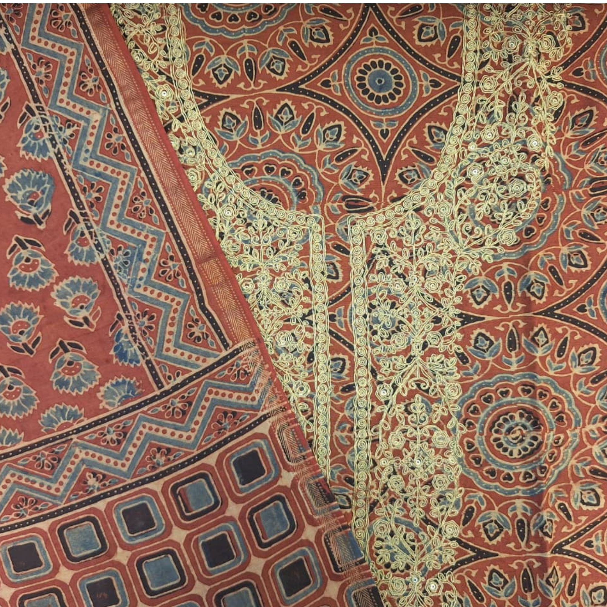 CHANDERI AJRAKH UNSTITCH SUIT HIGHLIGHT WITH ZARI EMBROIDERY